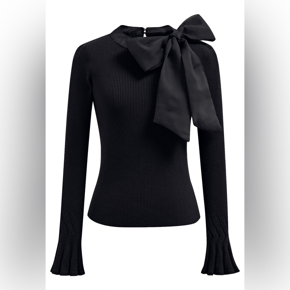Chicwish Fancy with Bowknot Knit Black Bow Top
